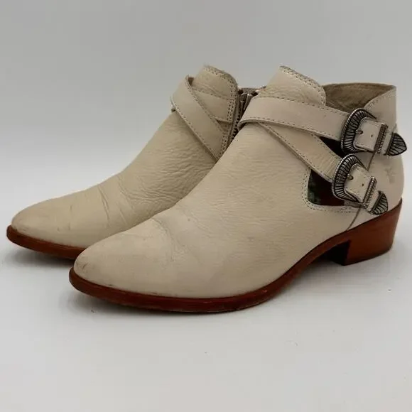 Frye Cream Ankle Boots with Silver Buckles - Picture 7 of 11